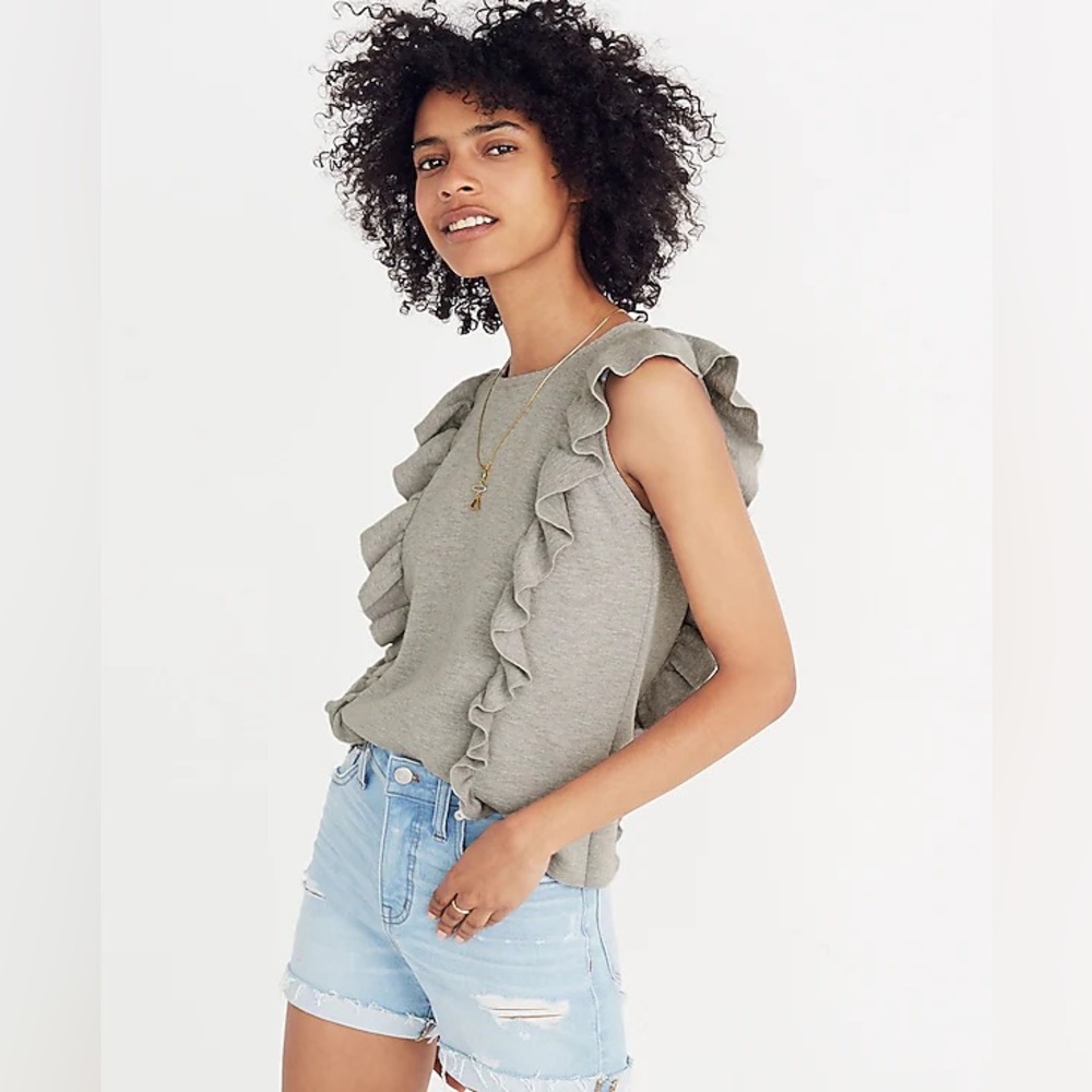 Madewell Ruffled Sweater Tank- Heather Seagull